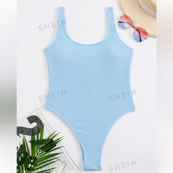 Women's One Piece Ribbed Swimsuit - Size L - Colour Blue - Picture 2 of 3
